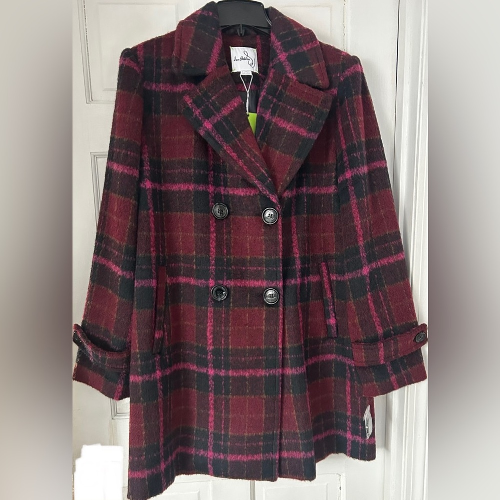 Sam Edelman - Double Breasted Gorgeous Plaid Coat Curly Pink - Size XL - Picture 3 of 5